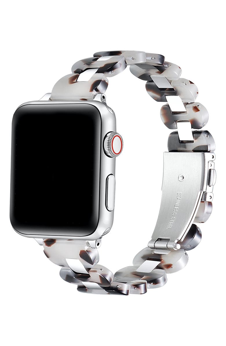 Posh Tech Aria Resin & Stainless Steel Apple Watch<sup>®</sup> Watchband, Alternate, color, Light Tortoise/ Silver