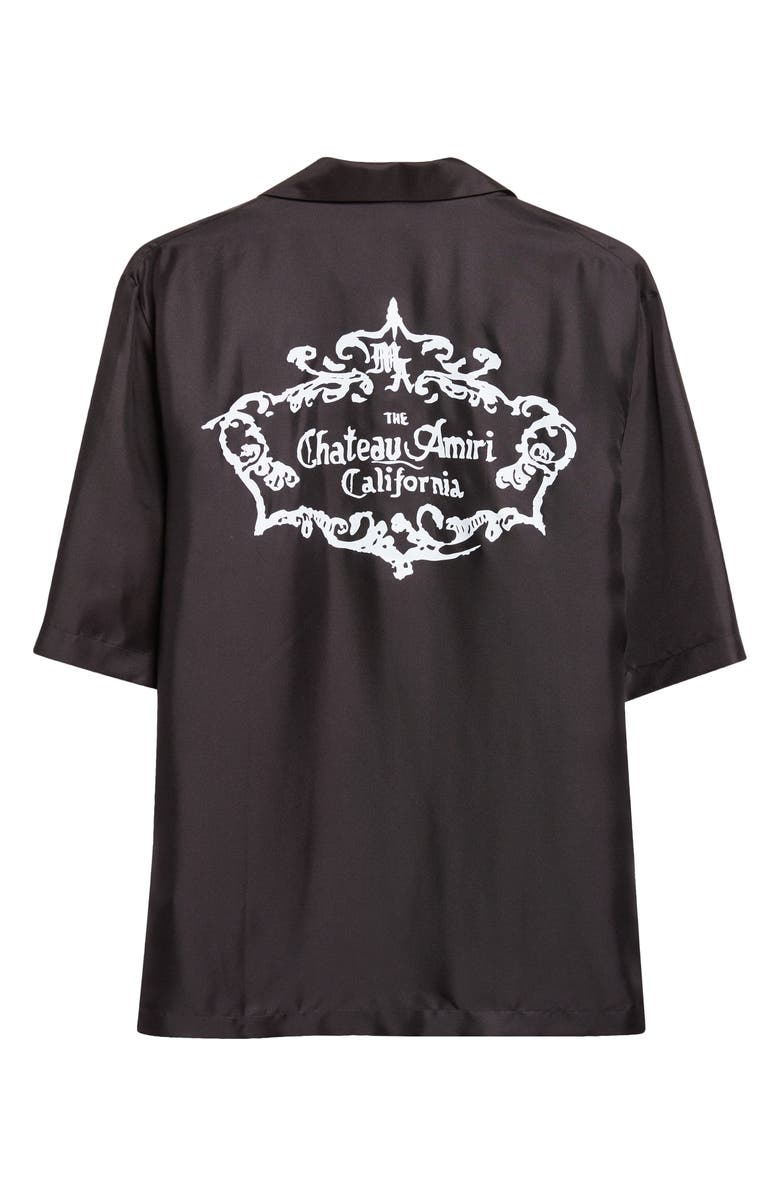 AMIRI Chateau Amiri Crest Silk Camp Shirt, Alternate, color, Black