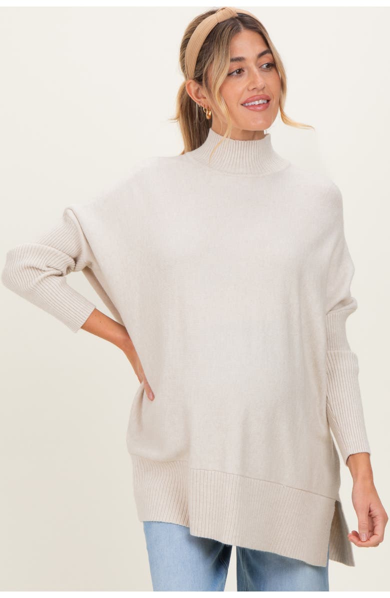 PinkBlush Mock Neck Oversized Sir Slit Sweater Top, Main, color, Cream