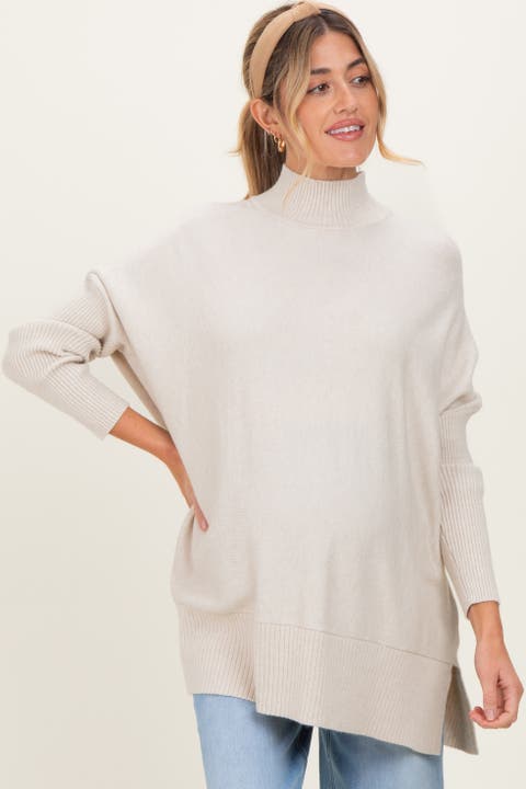 Mock Neck Oversized Sir Slit Sweater Top