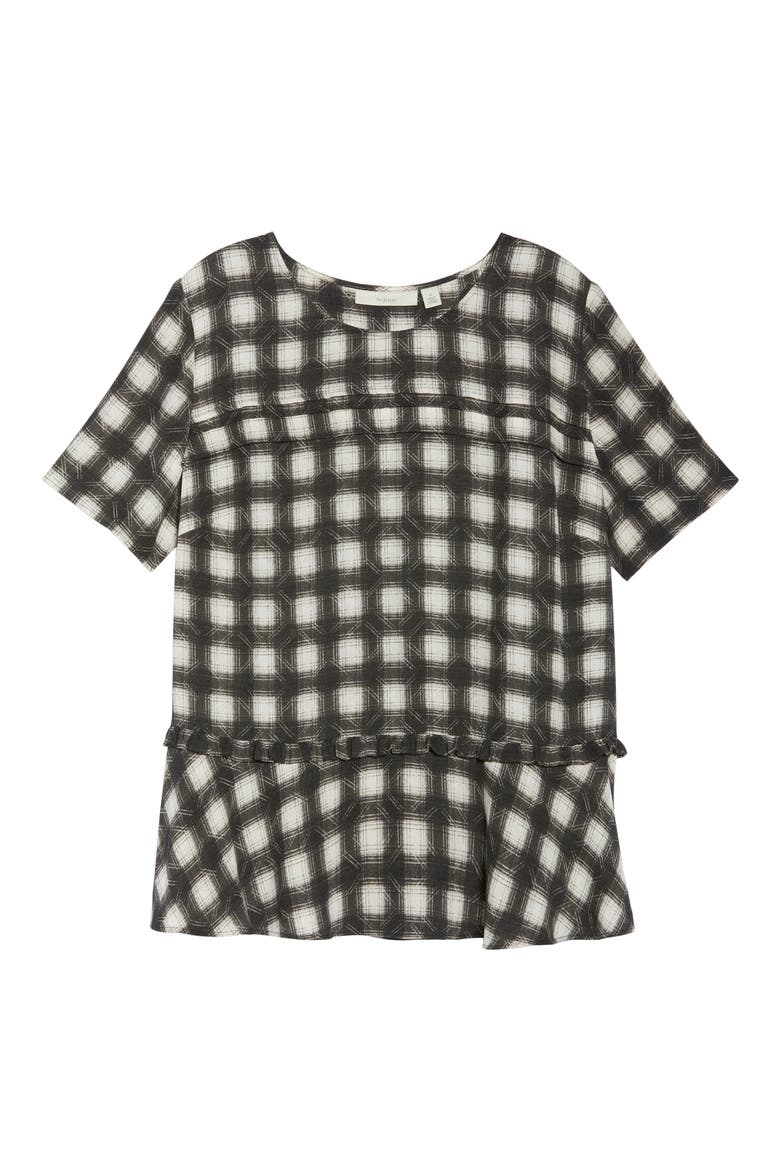 Peplum Crepe Top, Alternate, color, BLACK- TAN AVA PLAID