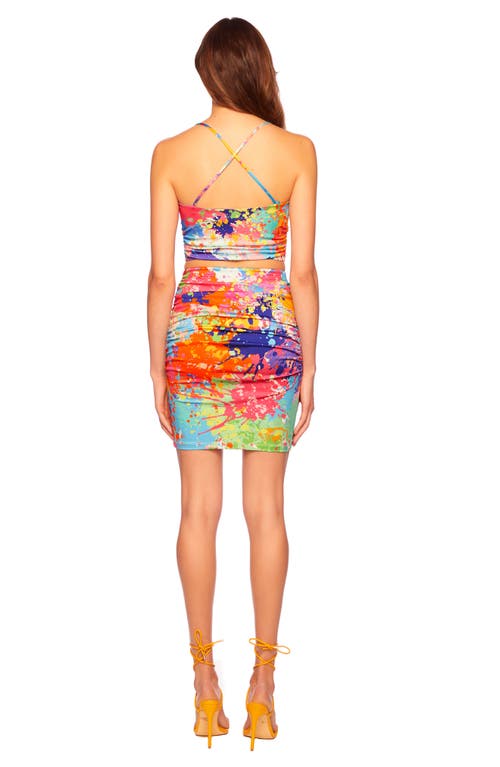 Susana Monaco Print Ruched Miniskirt In Splatter Print