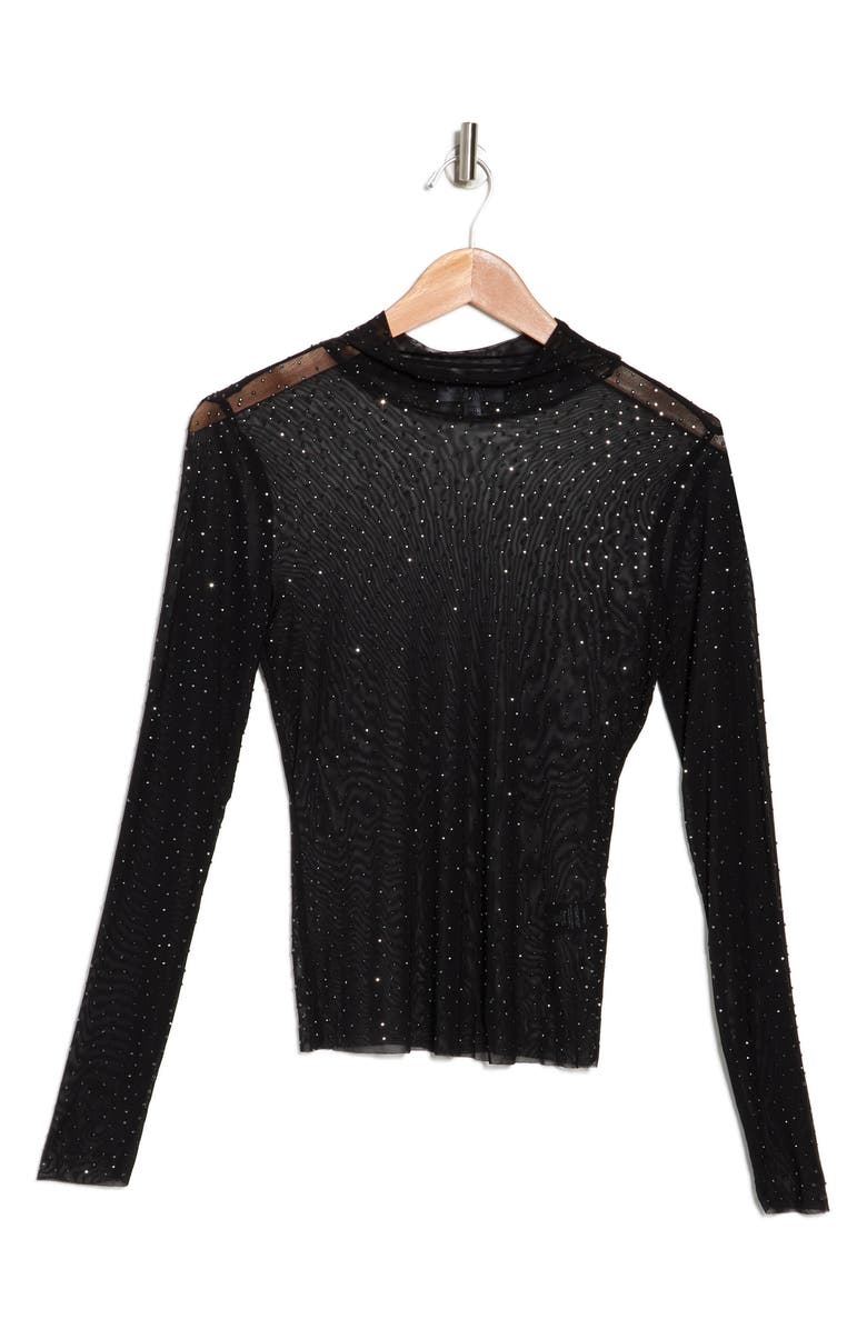 AFRM LOS ANGELES Zoe Rhinestone Long Sleeve Turtleneck Top, Alternate, color, Noir