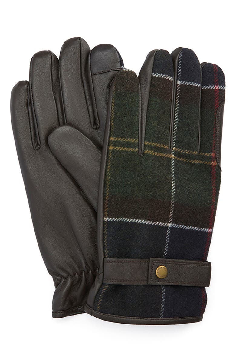 Barbour Newbrough Tartan Waterproof Gloves, Main, color, Classic Brown