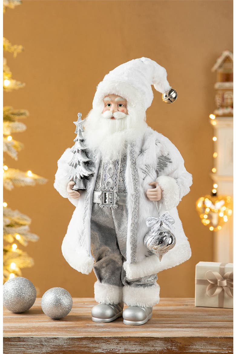 Faux Fur Christmas Frosty Santa Figurine with Porcelain Face, Alternate, color, Red
