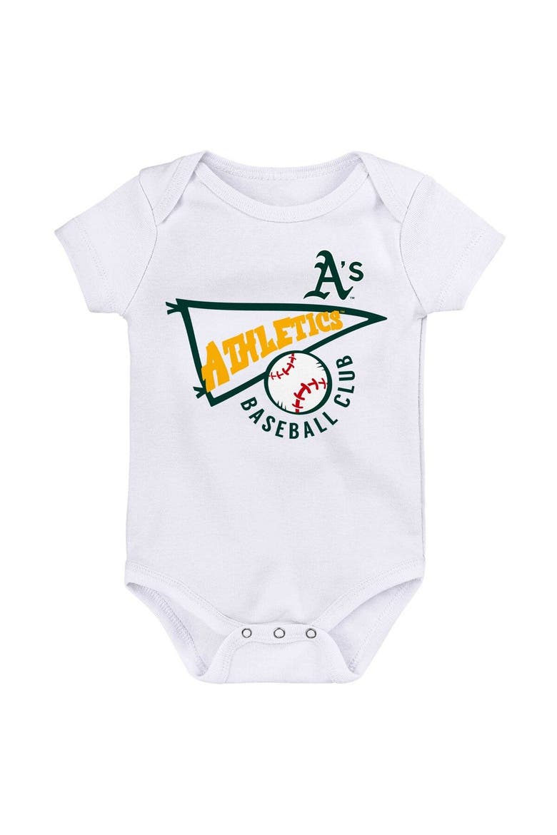 Newborn & Infant Gold/White/Heather Gray Oakland Athletics Biggest Little Fan 3-Pack Bodysuit Set, Alternate, color, Gold