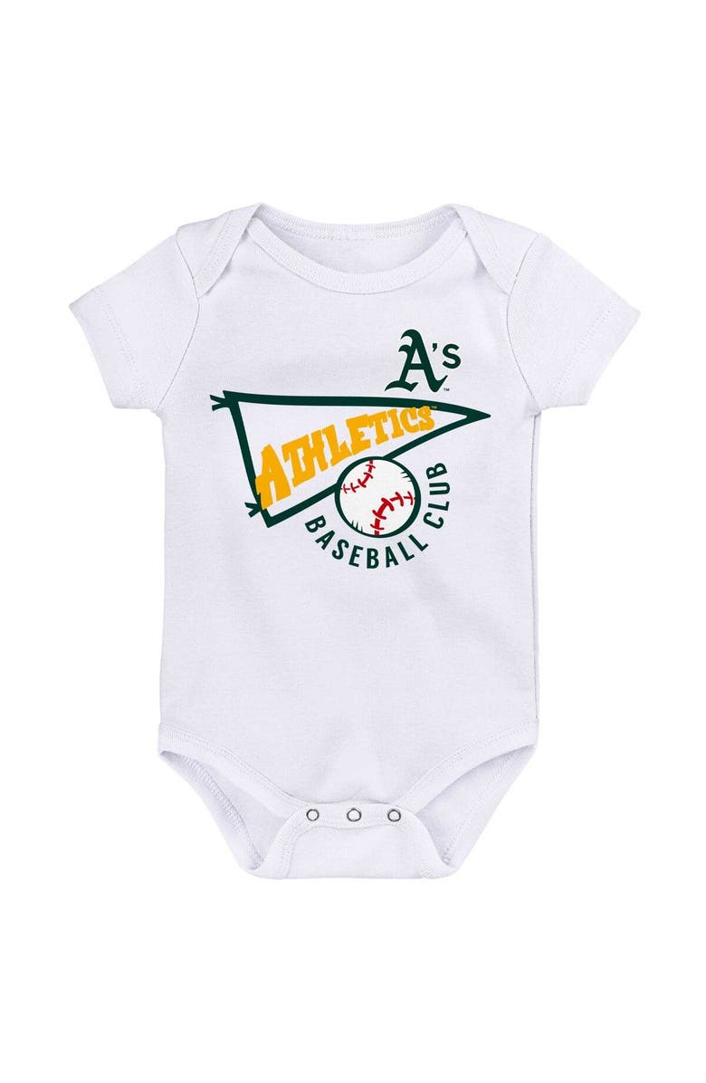 Outerstuff Newborn & Infant Gold/White/Heather Gray Oakland Athletics Biggest Little Fan 3-Pack Bodysuit Set, Alternate, color, Gold