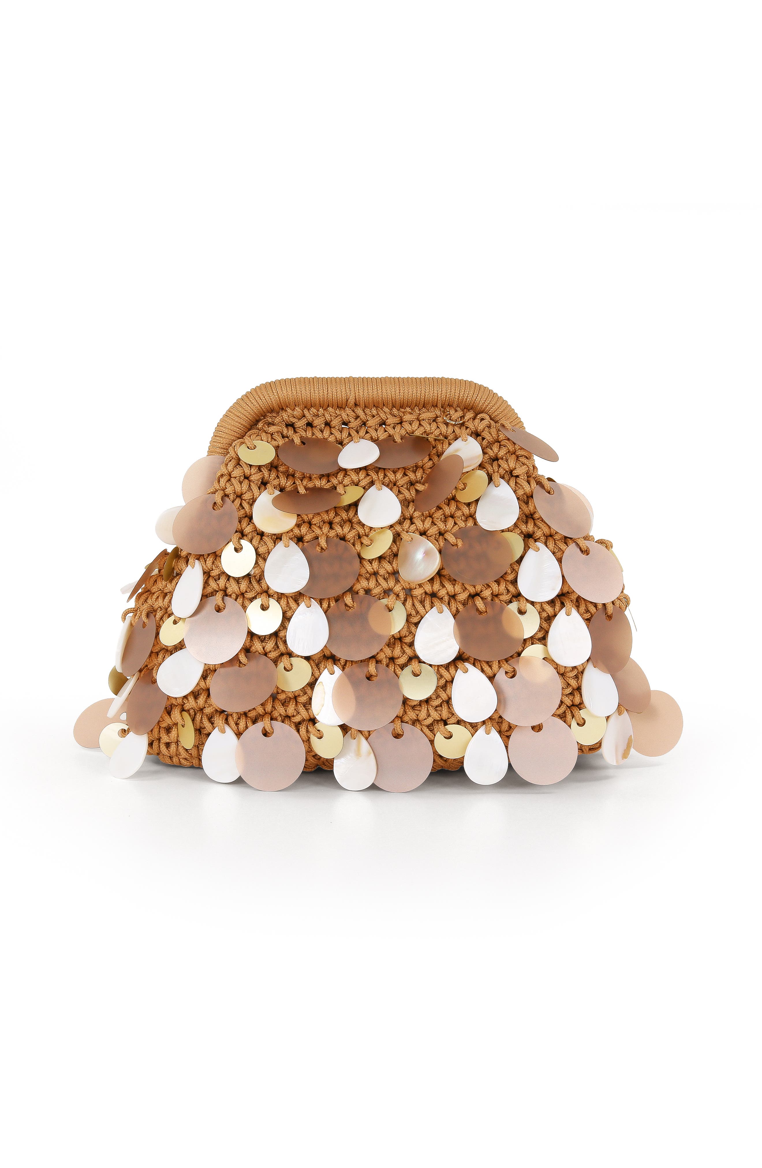 Jewel Badgley Mischka Marigold Crochet Corded Pouch Clutch w. Payette, Alternate, color, Gold