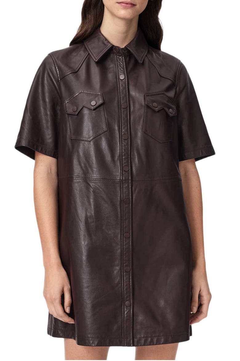 Rock Western Leather Mini Shirtdress, Main, color, OXBLOOD RED