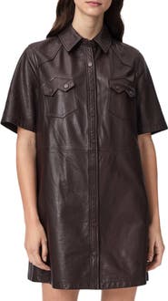AllSaints Rock Western Leather Mini Shirtdress