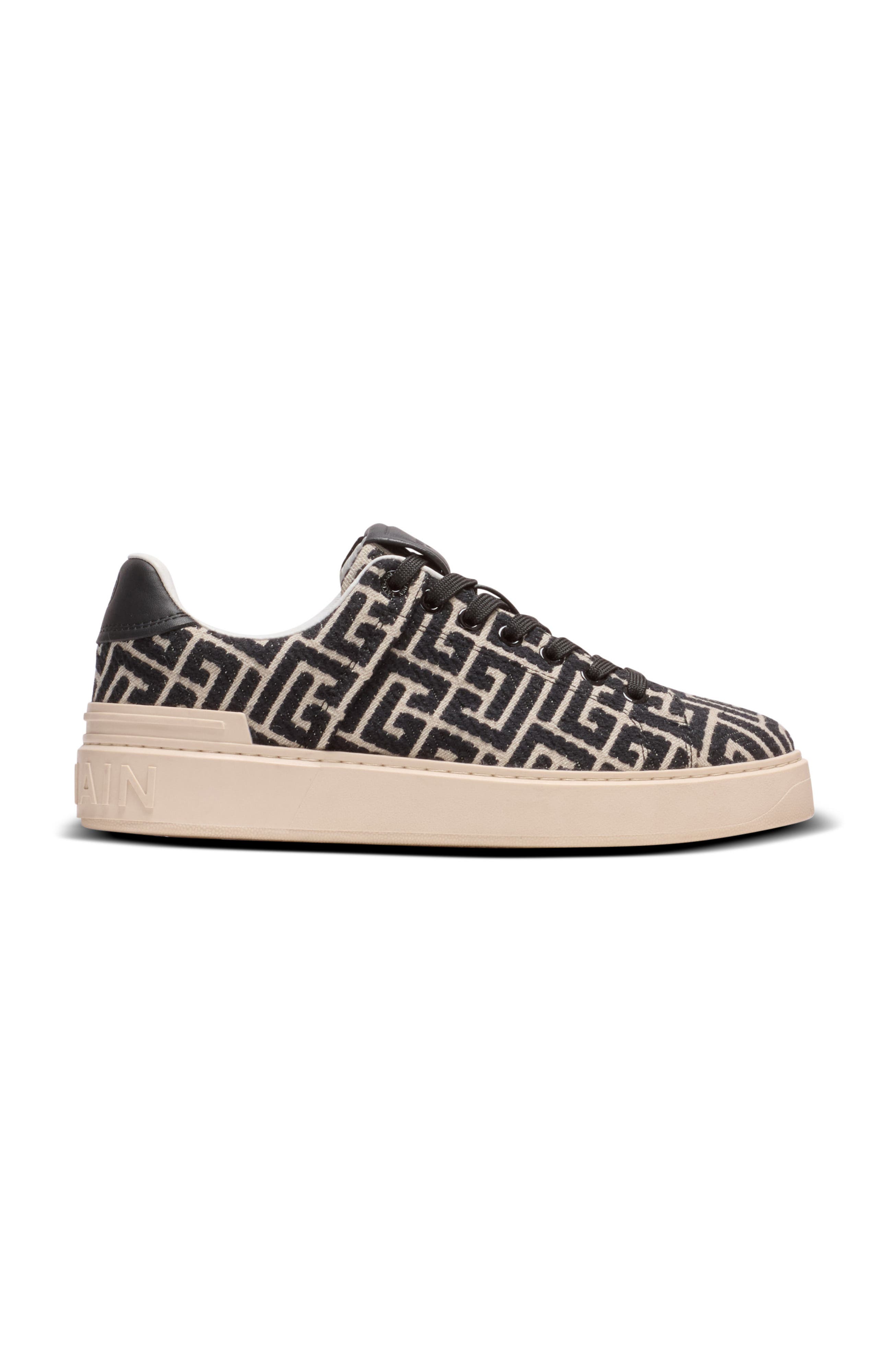 Balmain Monogram jacquard B-Court trainers, Alternate, color, Black