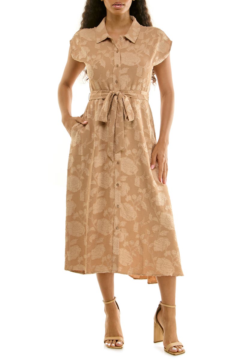 Nina Leonard Floral Cap Sleeve Shirtdress, Main, color,