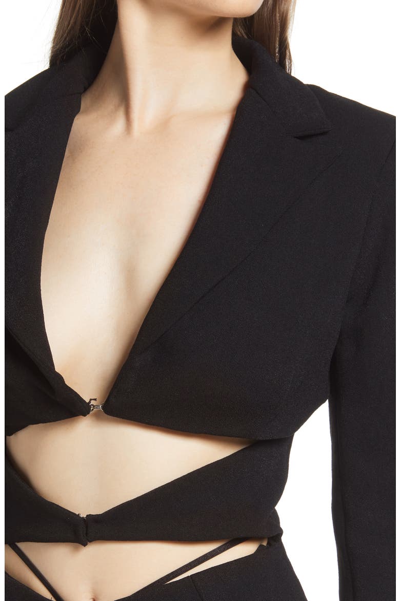 Nour Cutout Crepe Blazer, Alternate, color, BLACK