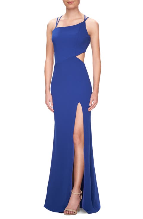 Asymmetrical Jersey Prom Dress with Cut Outs