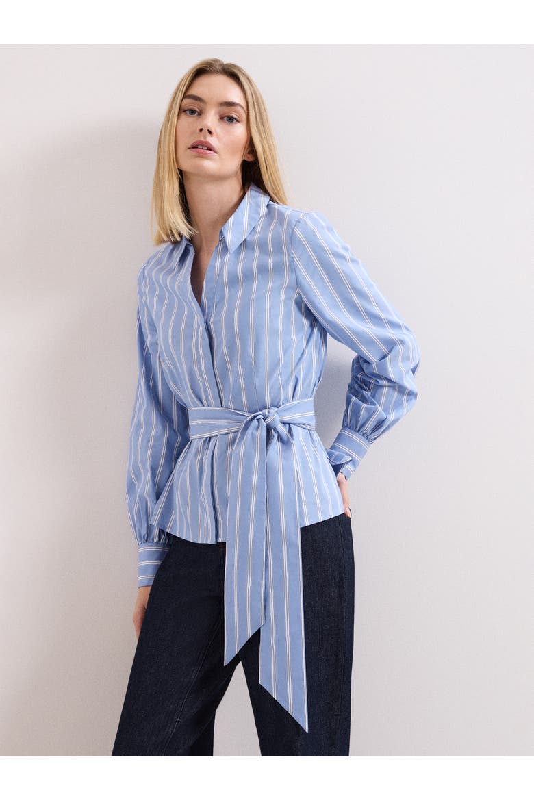 Collared Statement-Belt Shirt, Main, color, Blue