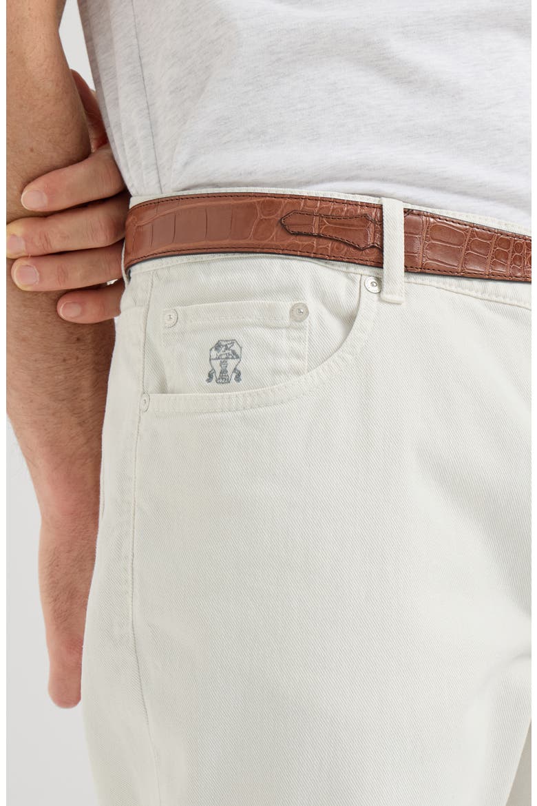 Garment-dyed traditional fit five-pocket trousers in comfort cotton lightweight denim, Alternate, color, White