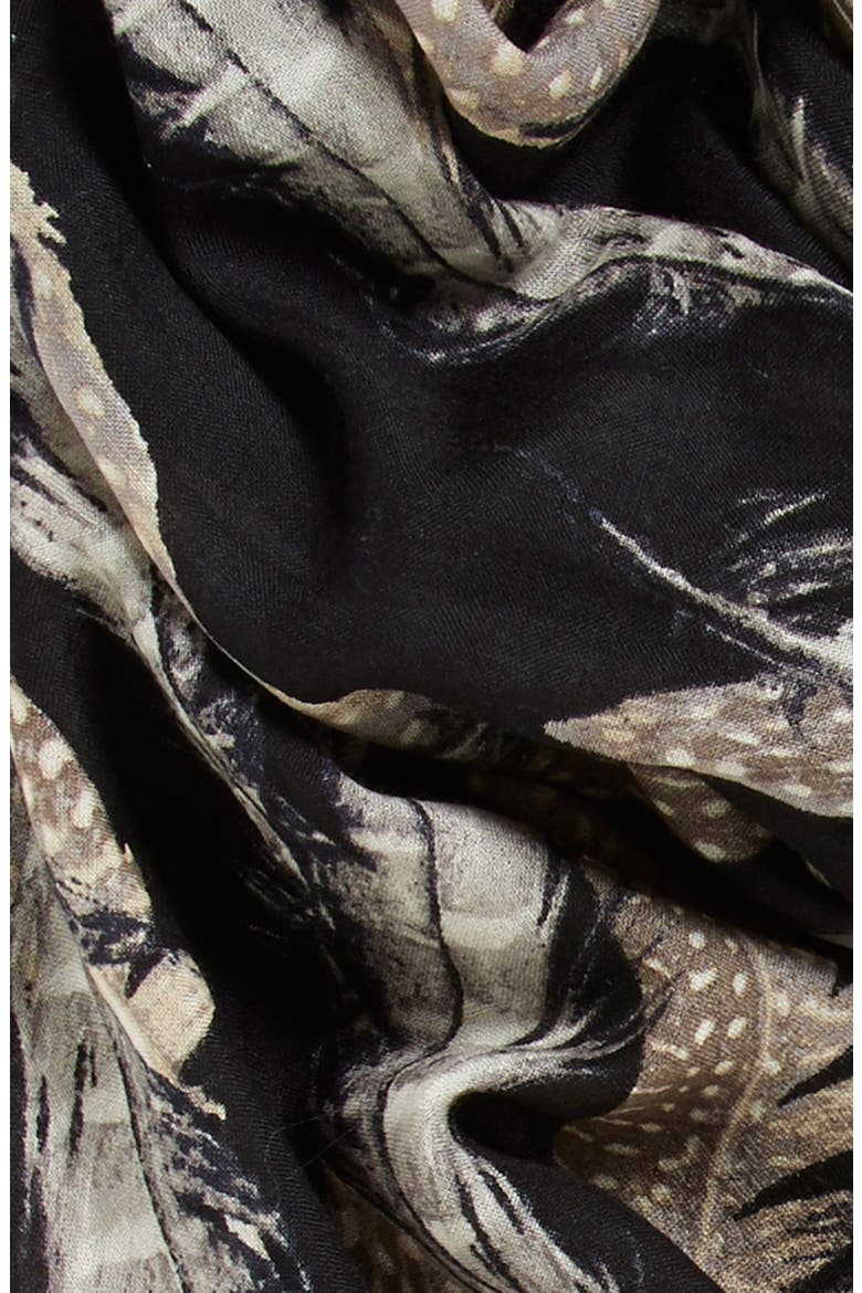 'Quill Challis' Feather Print Wool Scarf, Alternate, color, BLACK COMBO