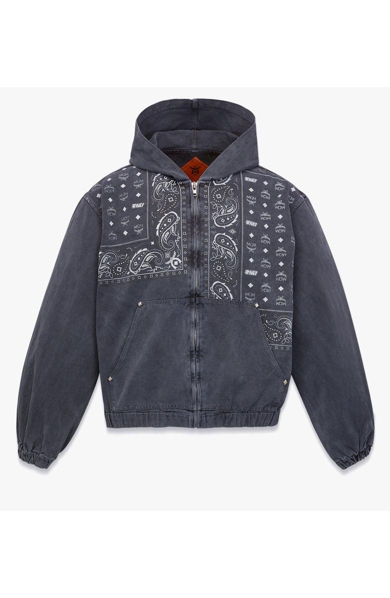 MCM x KASINA Bandana Monogram Zip Hoodie in Oxford Cotton, Main, color, Blue