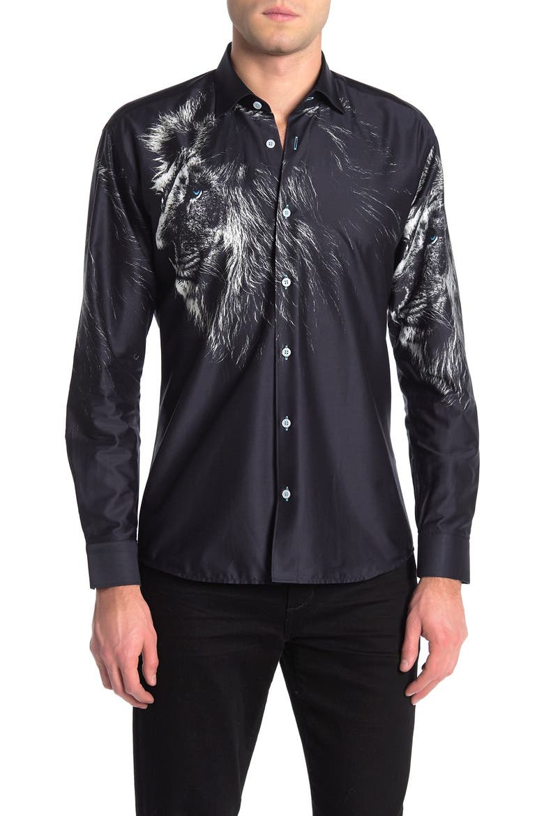 Fibonacci Lion Face Shaped Fit Shirt, Main, color, BLACK