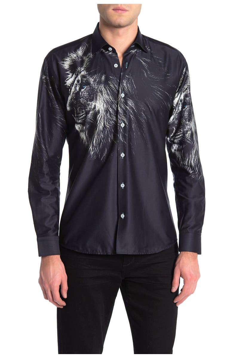 Maceoo Fibonacci Lion Face Shaped Fit Shirt, Main, color, Black