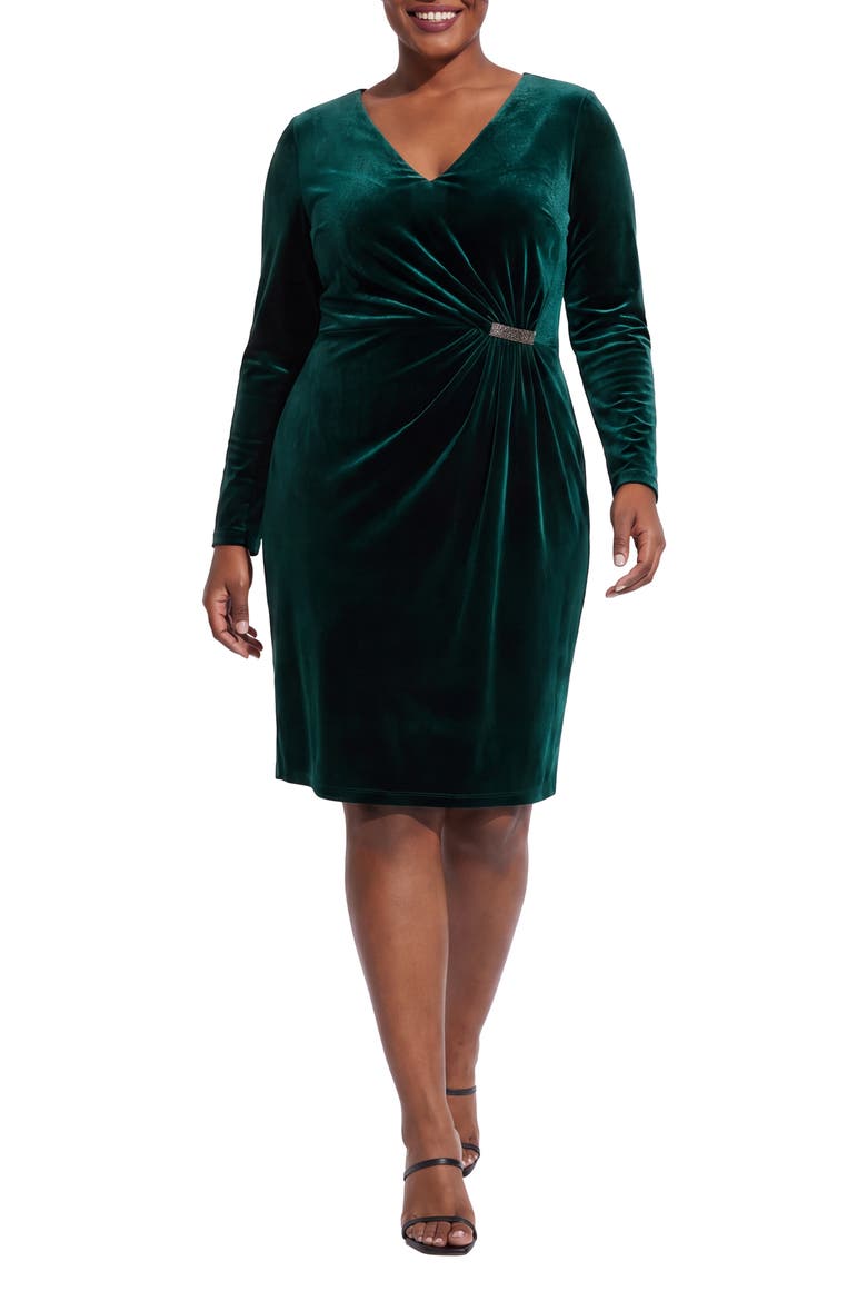 Side Ruched V-Neck Sheath Dress, Main, color, HUNTER