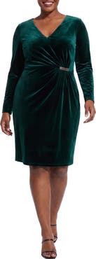 London Times Side Ruched V-Neck Sheath Dress