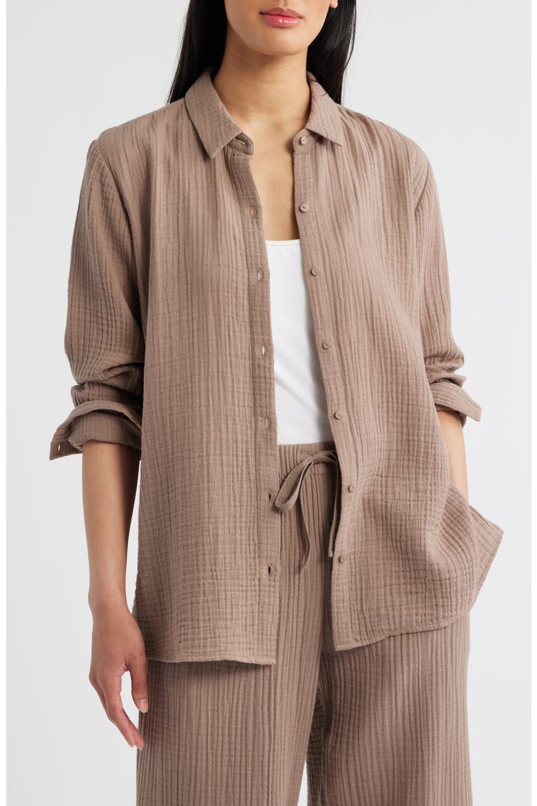 Easy Classic Organic Cotton Button-Up Shirt, Main, color, COCOA