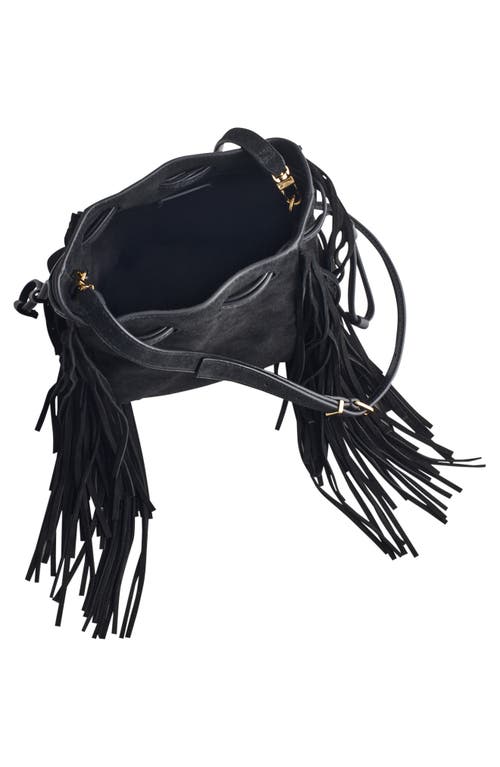 Madewell The Drawstring Suede Crossbody Bucket Bag In Black