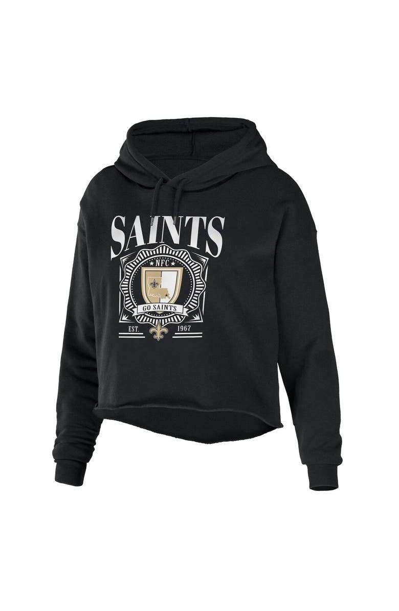 WEAR by Erin Andrews Women's WEAR by Erin Andrews Black New Orleans Saints Cropped Sponge Fleece Pullover Hoodie, Alternate, color, Black