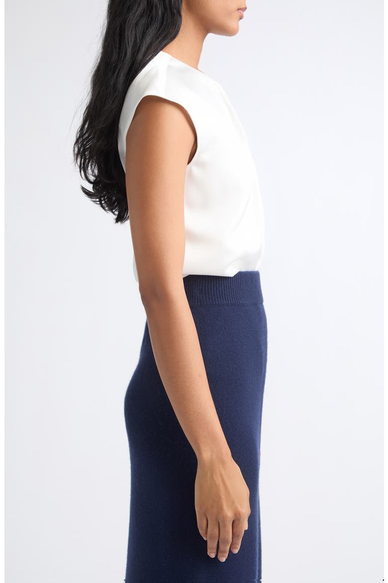 Pleated Twill Cap Sleeve Top, Alternate, color, SOLID WHITE