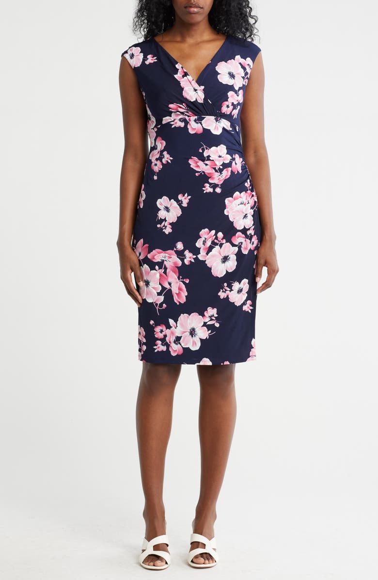 Connected Apparel Surplice V-Neck Fitted Knit Dress, Main, color, 