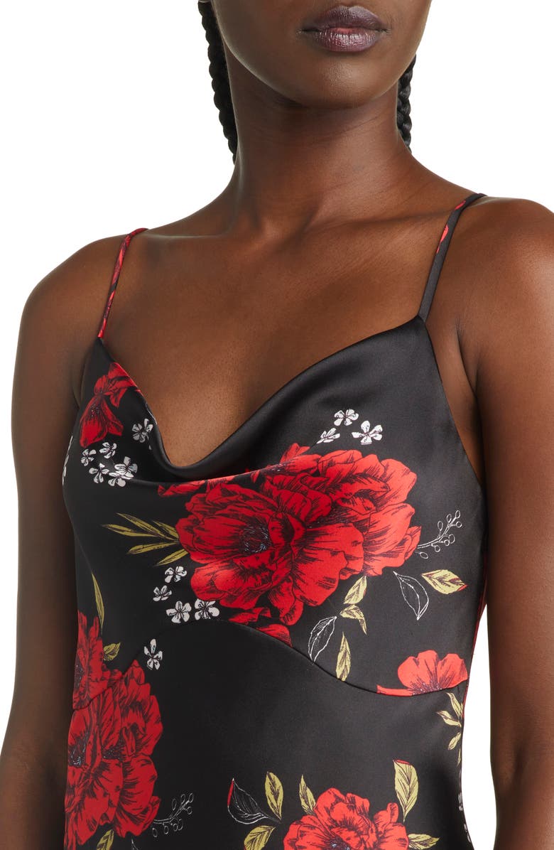 Lulus Extra Sultry Floral Cowl Neck Satin Slipdress, Alternate, color,