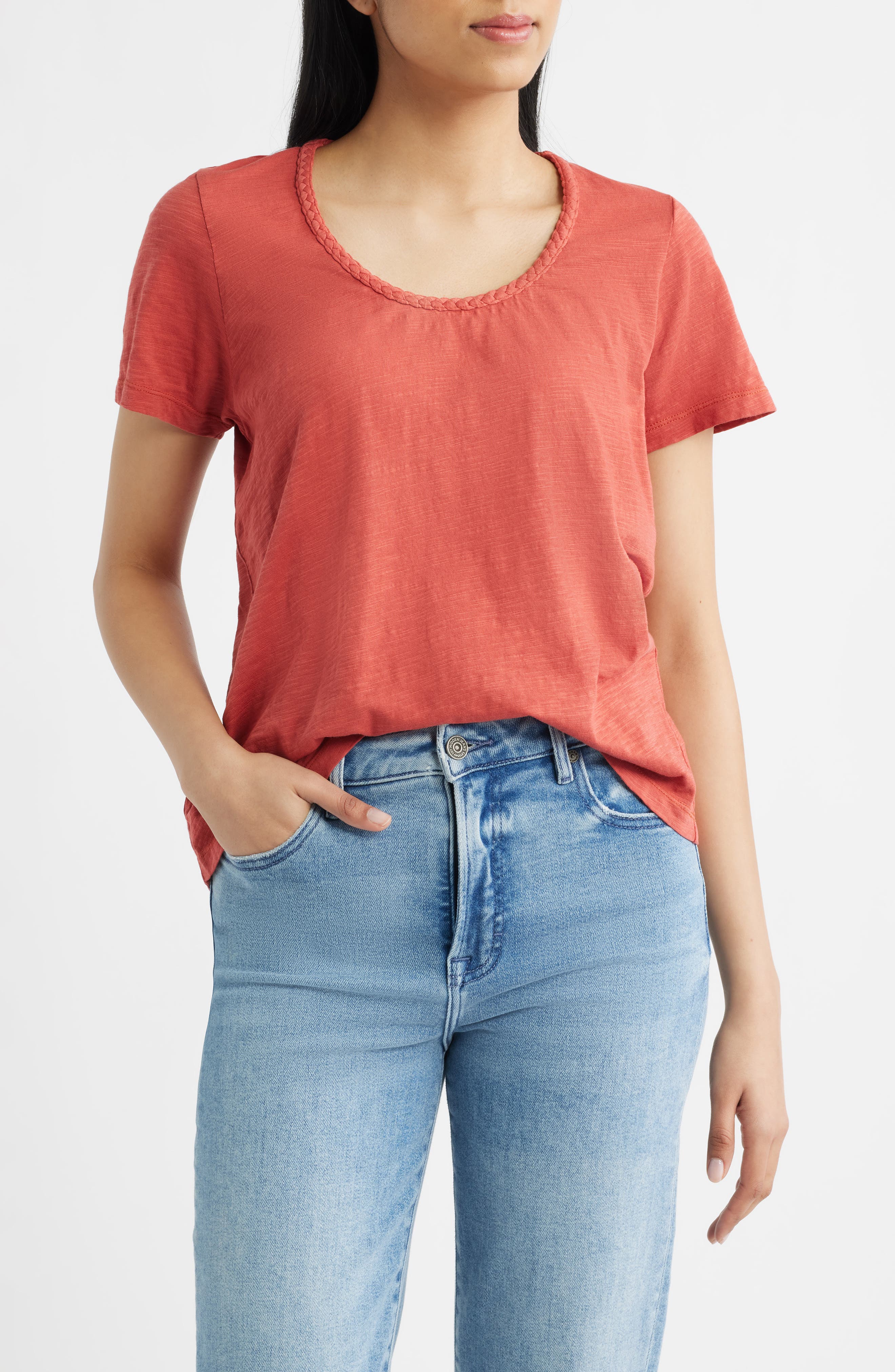 Braided Neck Relaxed Fit Cotton T-Shirt - image 3