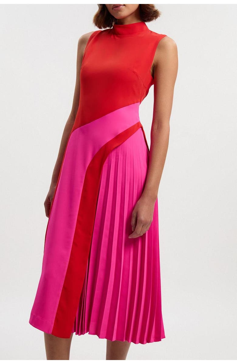 Karen Millen Colour Block High Neck Midi Dress, Alternate, color, Pink