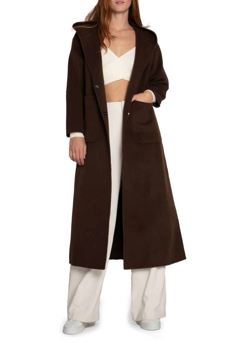 Walk My Way Wool Blend Hooded Coat, Alternate, color, BROWN