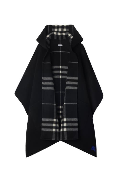 Shop Burberry Reversible Check Cashmere Cape In Black/calico