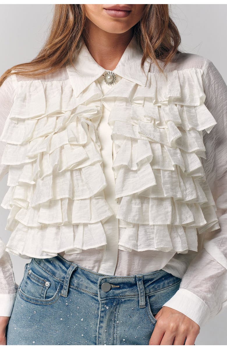 Le Fafo Silk Ruffles Blouse, Alternate, color, White