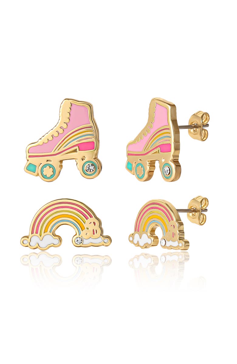 Barbie 18k Gold Flash-Plated Skates and Rainbow Stud Earrings, 2-Pack, Alternate, color, Multi