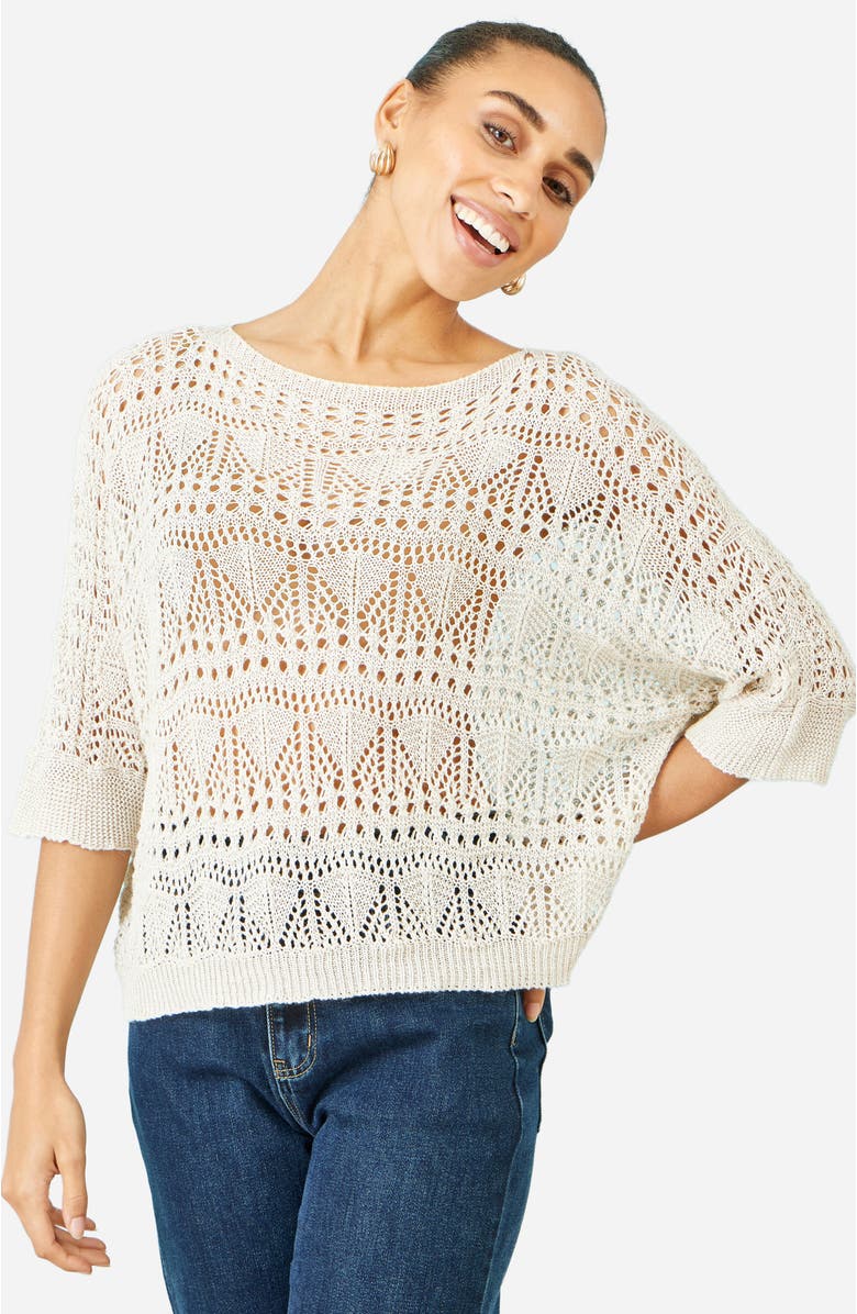 Yumi Cotton Mix Relaxed Fit Pointelle Jumper, Alternate, color, Beige