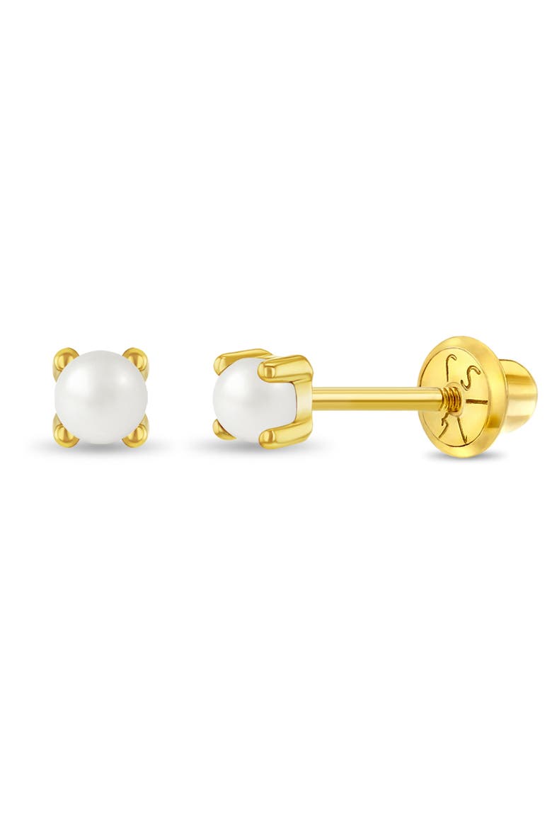 14k Pronged Pearl Girl Earrings, Main, color, White