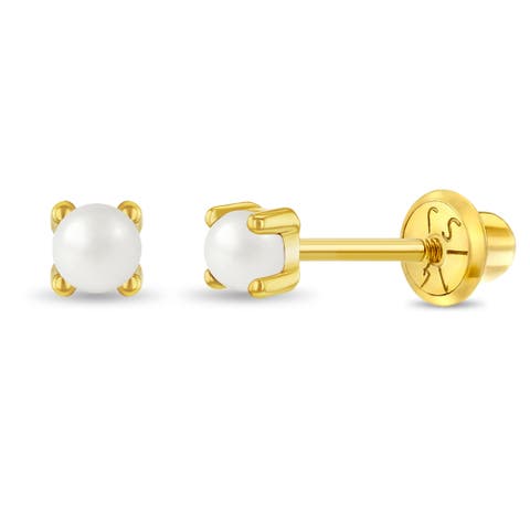 14k Pronged Pearl Girl Earrings
