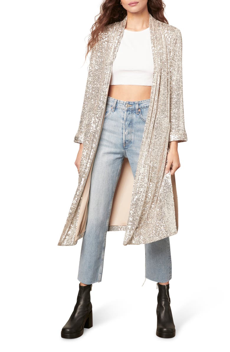 BB Dakota by Steve Madden BB Dakota Glitter Bomb Duster Coat, Alternate, color, 