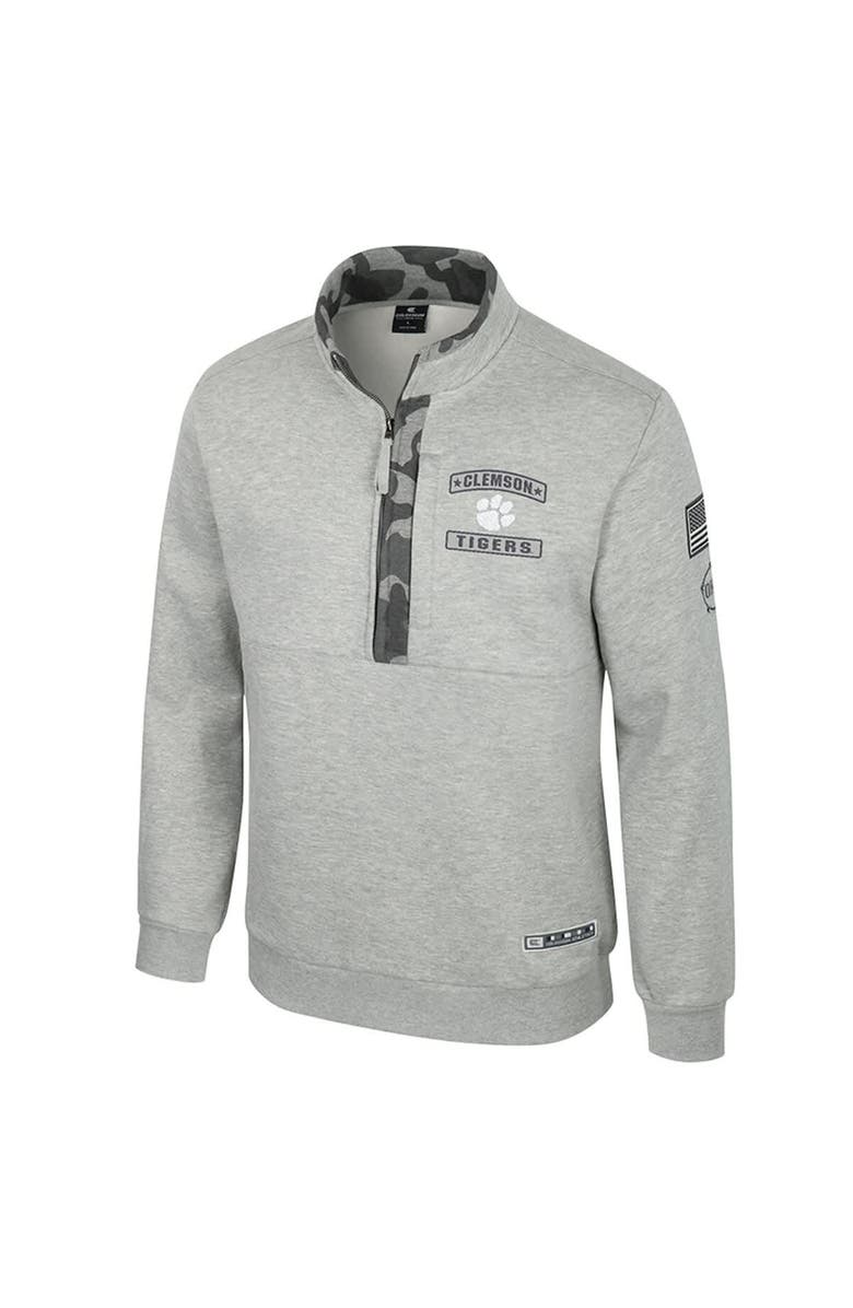 COLOSSEUM Men's Colosseum Heather Gray Clemson Tigers OORAH OHT Military Appreciation Fleece Quarter-Zip Jacket, Alternate, color, 