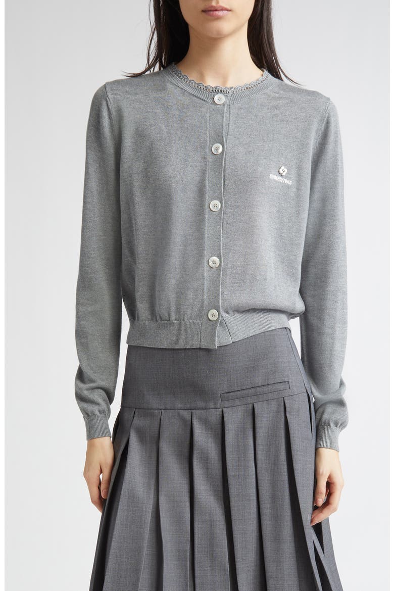 Logo Stitch Silk & Cashmere Cardigan, Main, color, GREY
