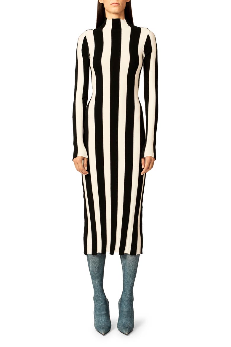 The Ridley Long Sleeve Body-Con Midi Dress, Main, color, BLACK/ WHITE