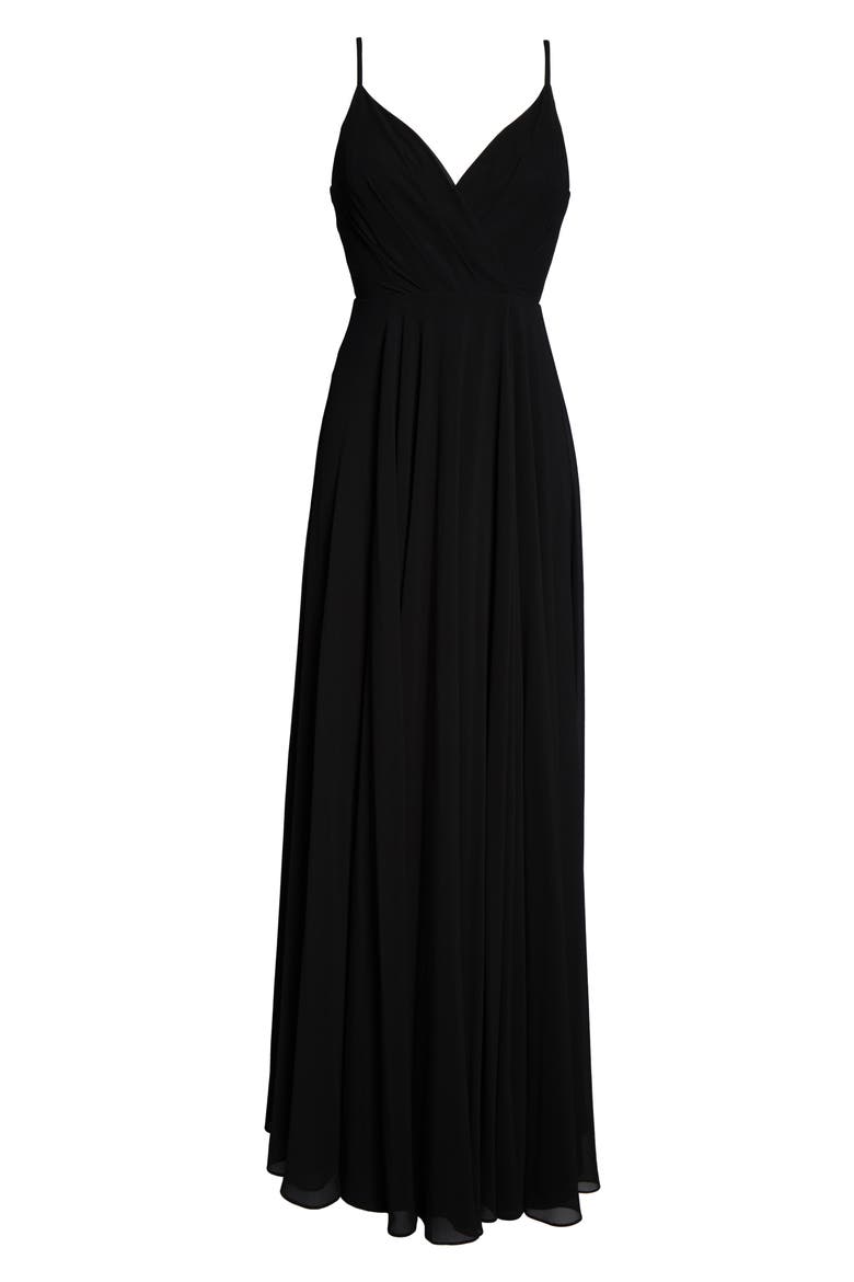 Surplice Chiffon A-Line Gown, Alternate, color, BLACK