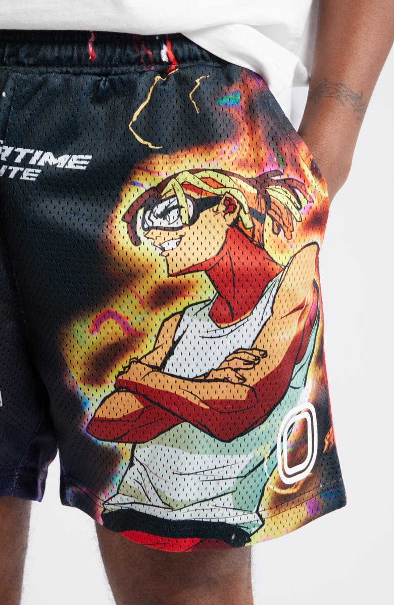 OVERTIME Anime Rival Mesh Basketball Shorts, Alternate, color, Black
