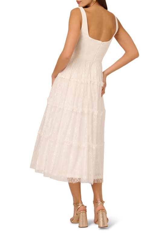 ADRIANNA PAPELL ADRIANNA PAPELL SLEEVELESS CREPE & LACE MIDI COCKTAIL DRESS