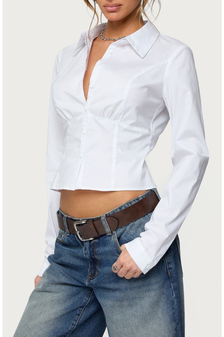 Laurna Crop Stretch Cotton Poplin Button-Up Shirt, Alternate, color, WHITE