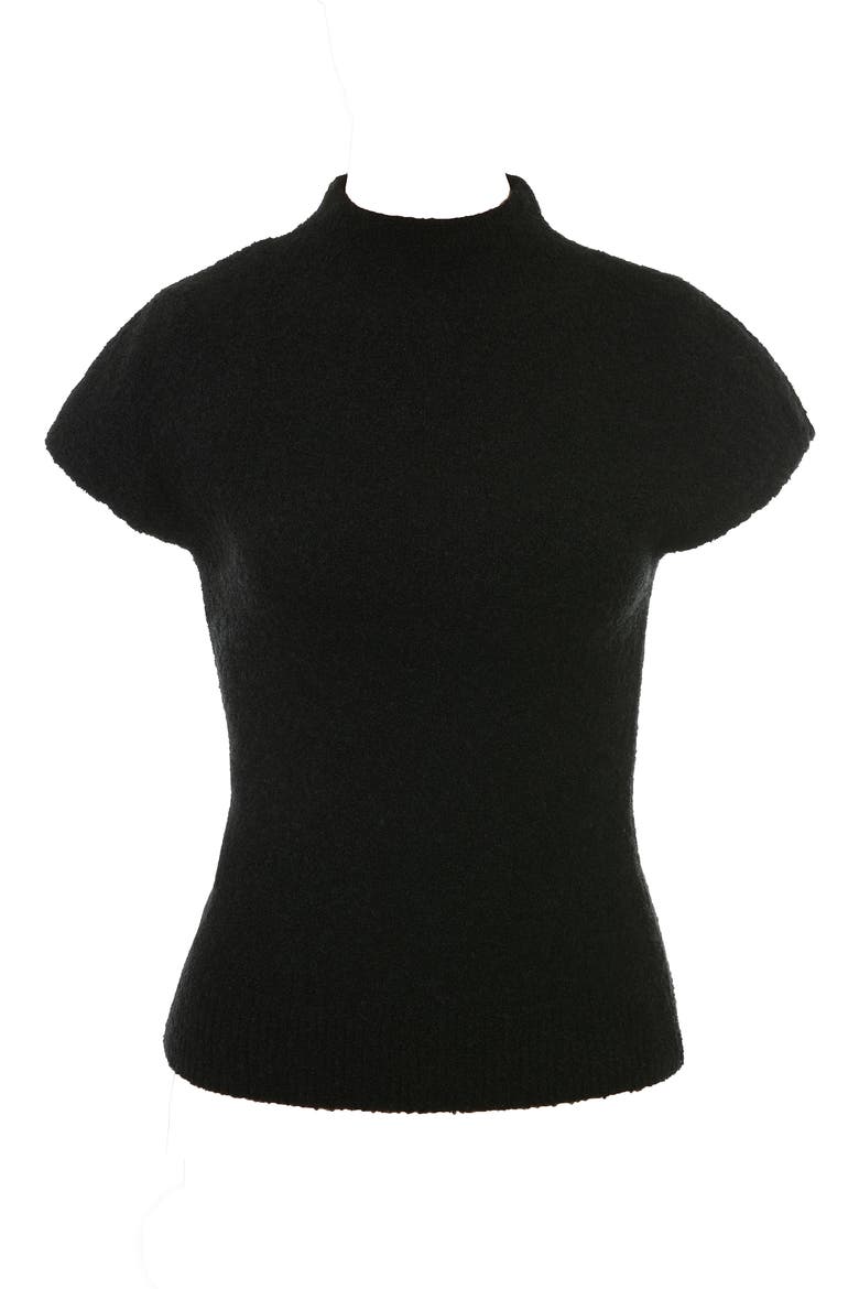 Caia Mock Neck Cap Sleeve Bouclé Sweater, Alternate, color, BLACK